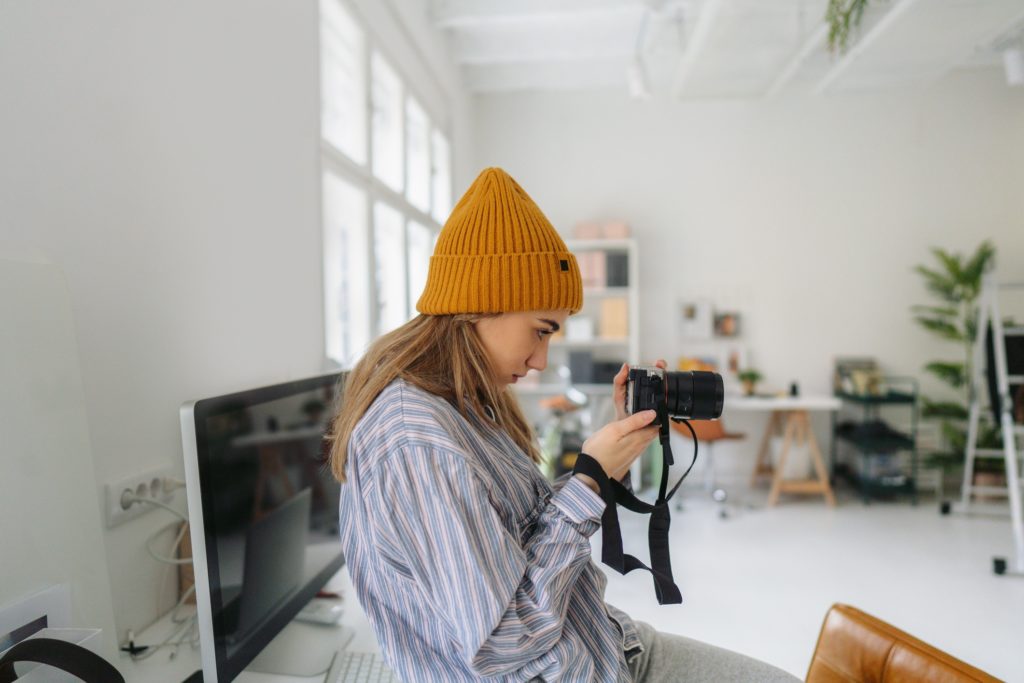 A woman in a photography studio