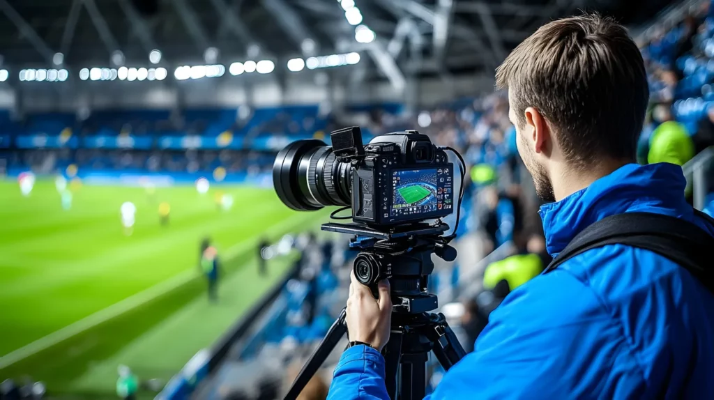 special events sports event photographer at soccer match with large camera