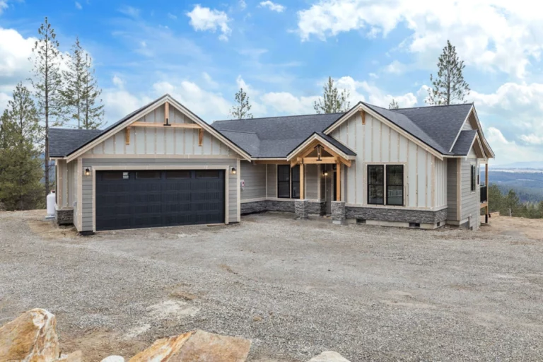 A custom-built home photographed in daylight hours.