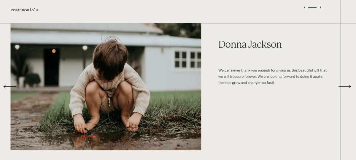 Family videographer Courtney Holmes' testimonial page.