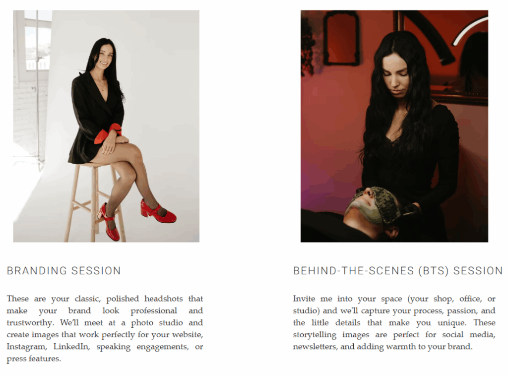 Screenshot of photographer Emily Newton's website.