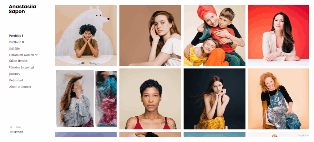 Screenshot of Anastasiia Sapon, photographer's website