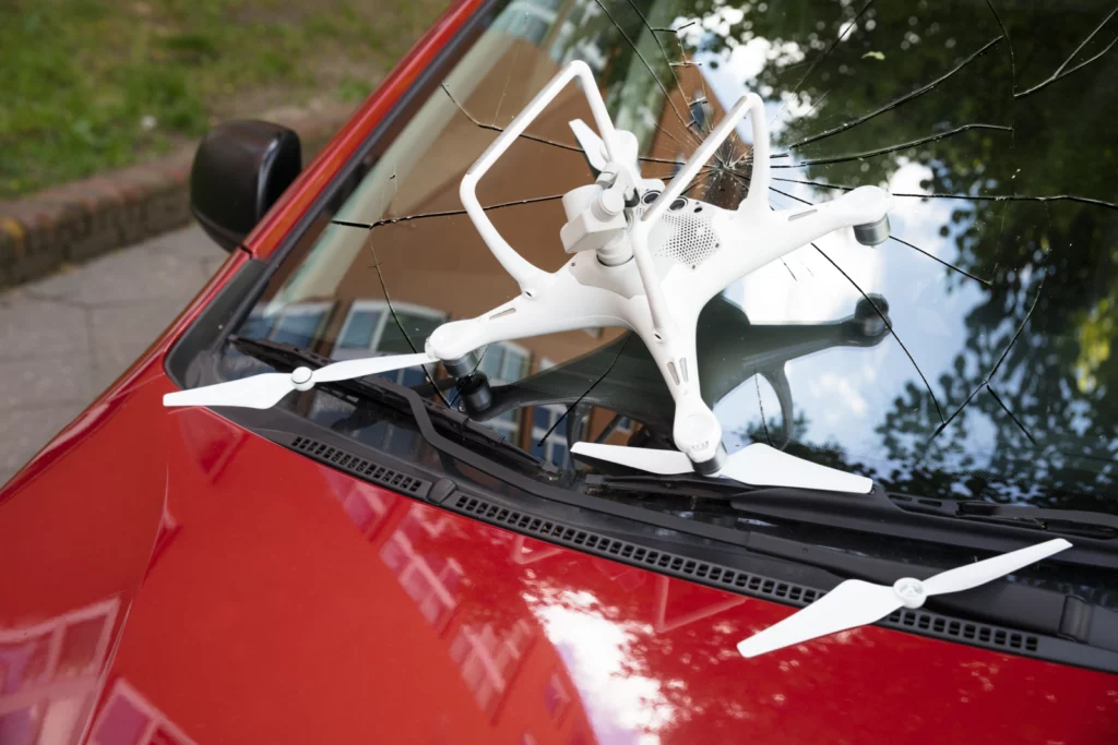 Drone crashed into a car windsheild