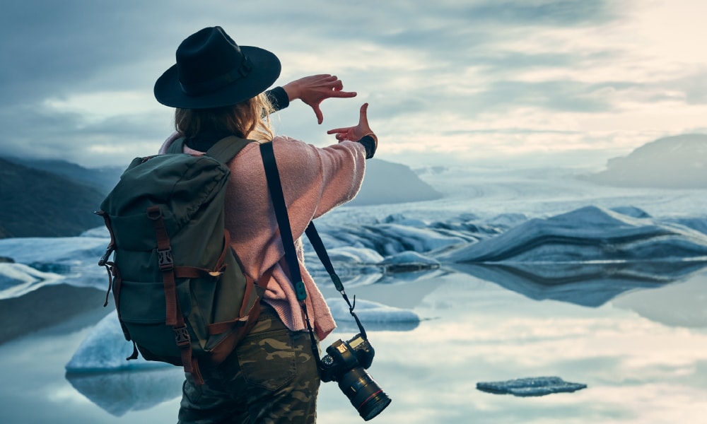 Girl preparing to take photo